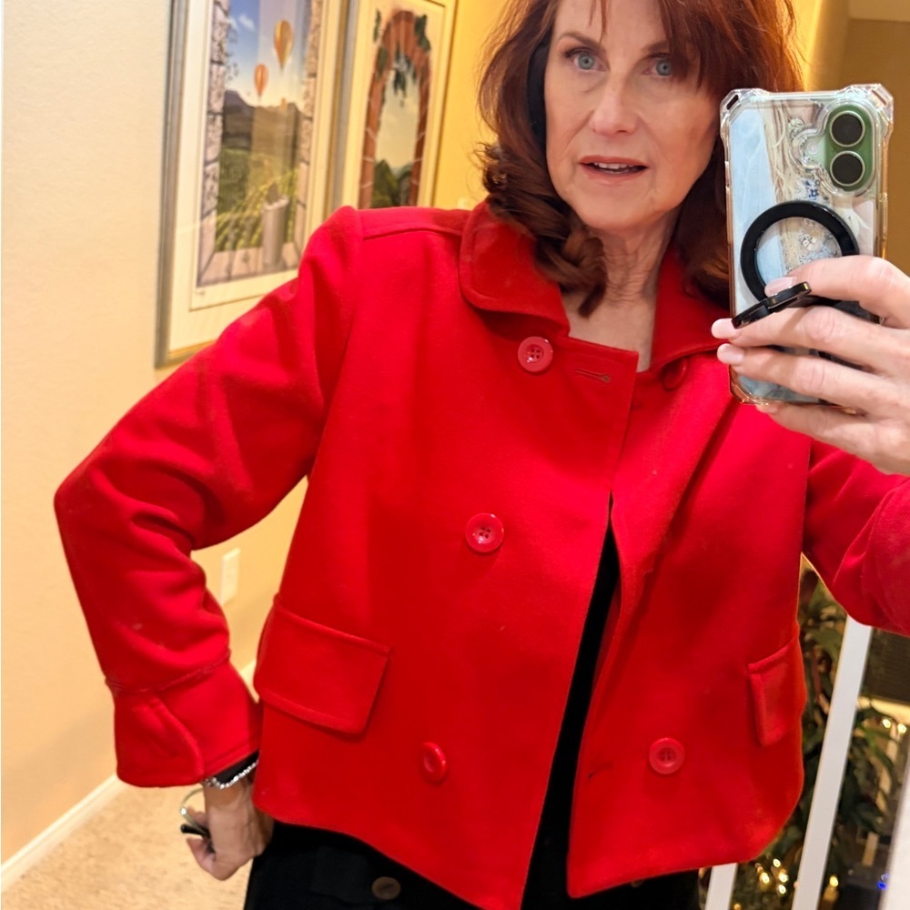 Women's Cropped Military Style Swing Coat Red Jacket XL - Picture 7 of 8